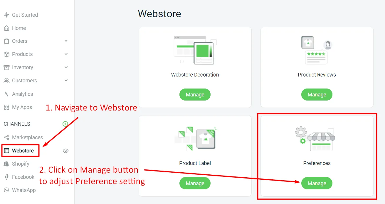 Webstore Preferences