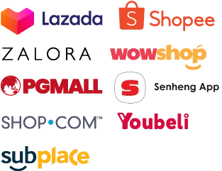 lazada. shopee. zalora, wowshop, pgmall, senheng, shop.com, youbeli, subplace marketplaces